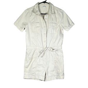 Old Navy Womens Button Up Khaki Romper Size XS Drawstring Waist Pockets Cotton